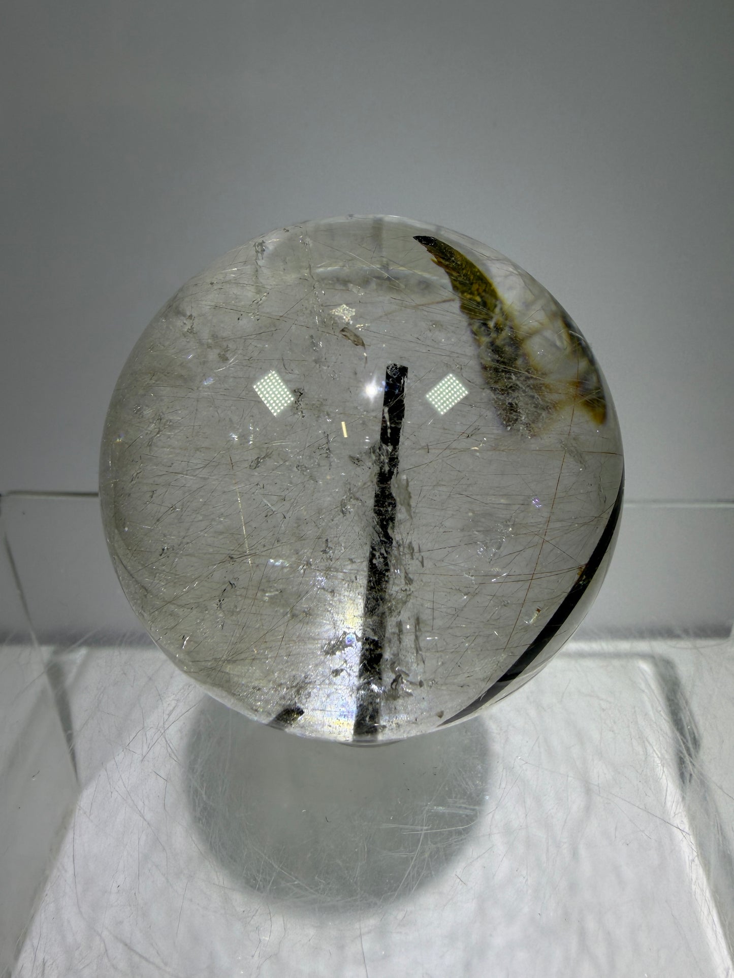 Rutile Quartz Sphere. 49mm. High Quality Rutile And Tourmaline Quartz. Very Rare Combination Of Inclusions.
