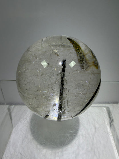Rutile Quartz Sphere. 49mm. High Quality Rutile And Tourmaline Quartz. Very Rare Combination Of Inclusions.