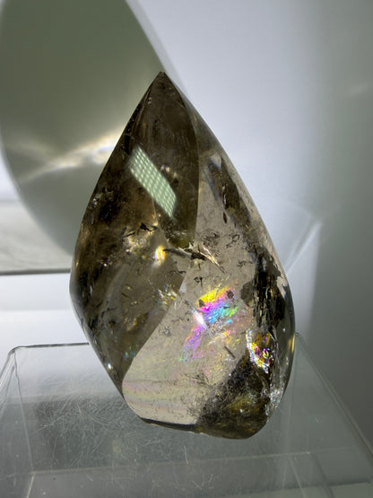 Smoky Quartz Crystal Flame. Huge Rainbows! Gorgeous Polished Flame From Brazil. Beautiful Display Crystal