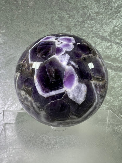 Dream Amethyst Sphere. 88mm. Large Chevron Amethyst Crystal. Beautiful Colors And Patterns