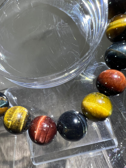 Tigers Eye Crystal Bead Bracelet. Beautiful Red, Blue, And Gold Tigers Eye Bracelet. 10mm