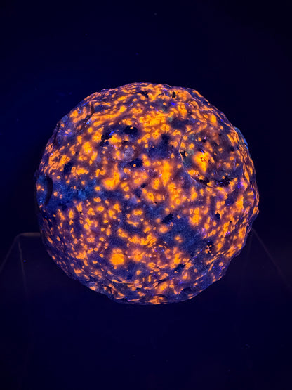 Yooperlite Moon Crystal Sphere. 72mm. Custom Carved Lunar Moonscape. Crazy Fireball Asteroid Display Sphere. Amazing UV Reactive Yooperlite