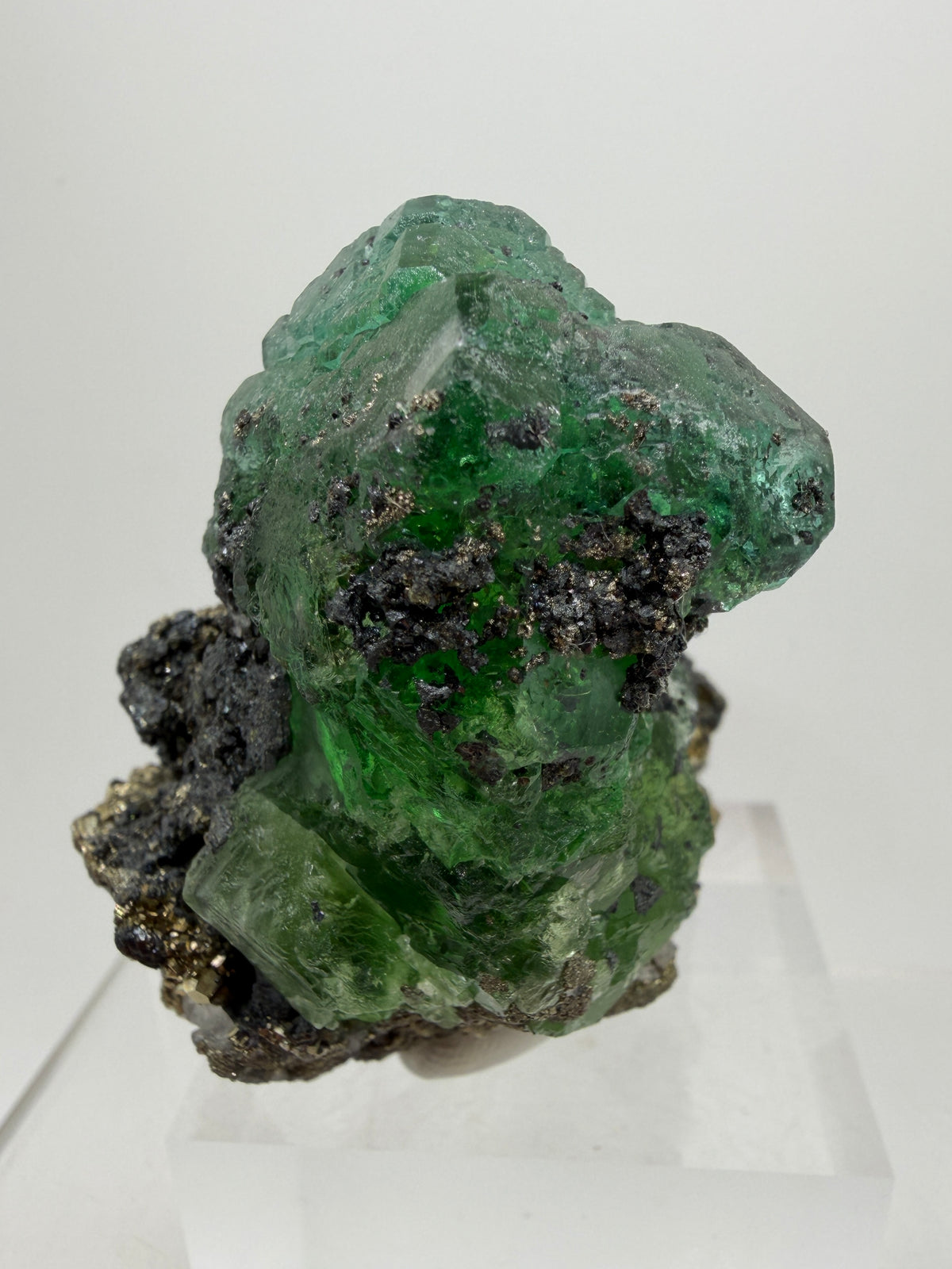 Green Fluorite And Pyrite Specimen From The Famous Milpo Mine In Peru. High Quality Rare Fluorite Specimen. Gorgeous Display Crystal