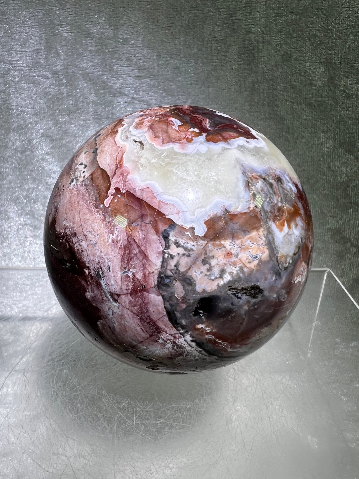 Mexican Crazy Lace Agate Sphere. 70mm. Very Rare Shades Of Pink And Gorgeous Patterns.