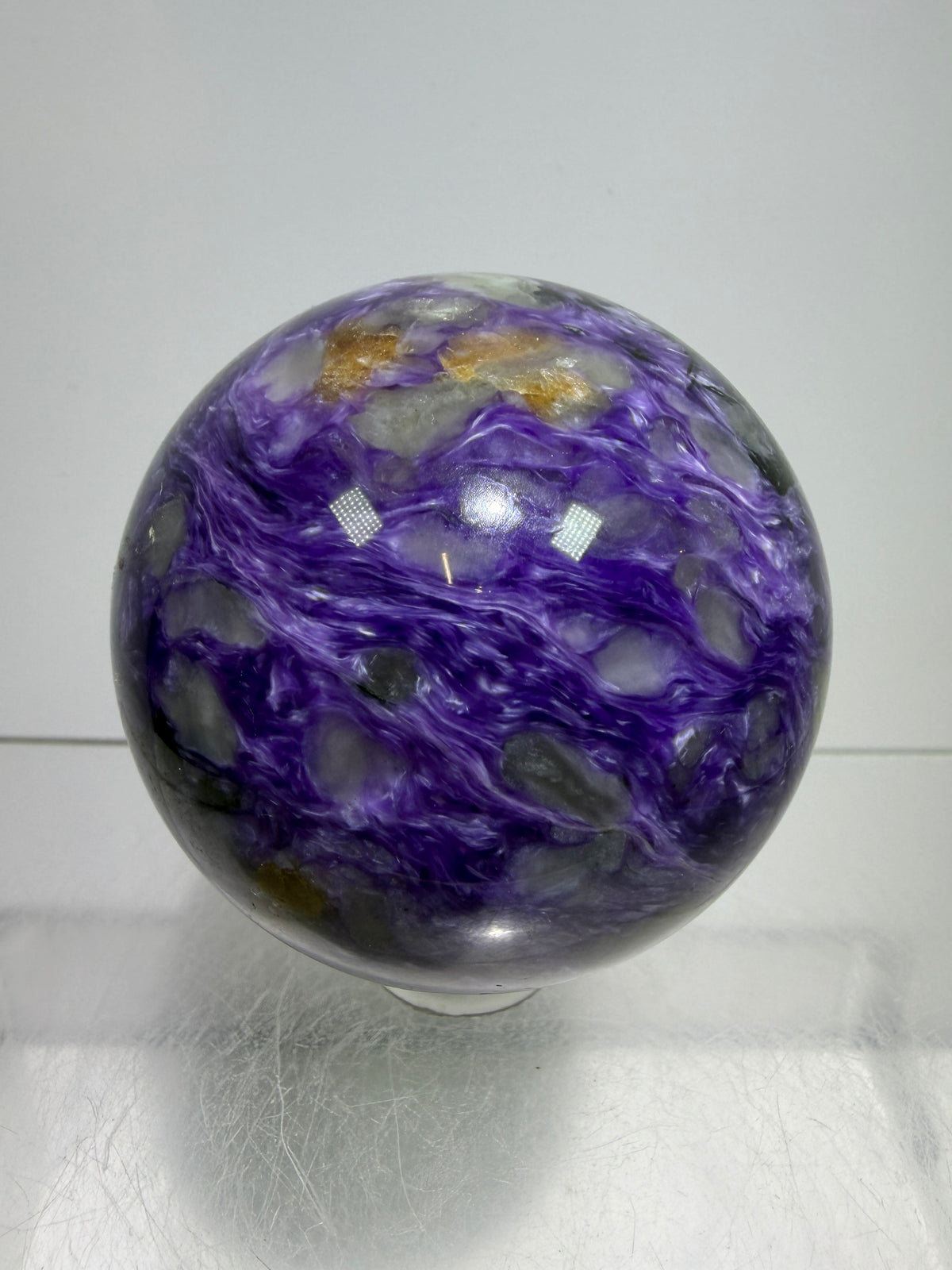 Charoite Crystal Sphere. 50mm. High Quality Beautiful Crystal. Amazing Patterns And Flash. Stunning Rare Crystal