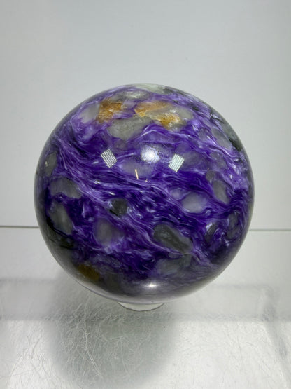Charoite Crystal Sphere. 50mm. High Quality Beautiful Crystal. Amazing Patterns And Flash. Stunning Rare Crystal