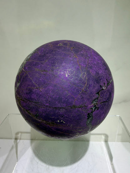 Purpurite Crystal Sphere. 71mm. Large Rare Display Crystal From Namibia. Stunning Purple Flash!