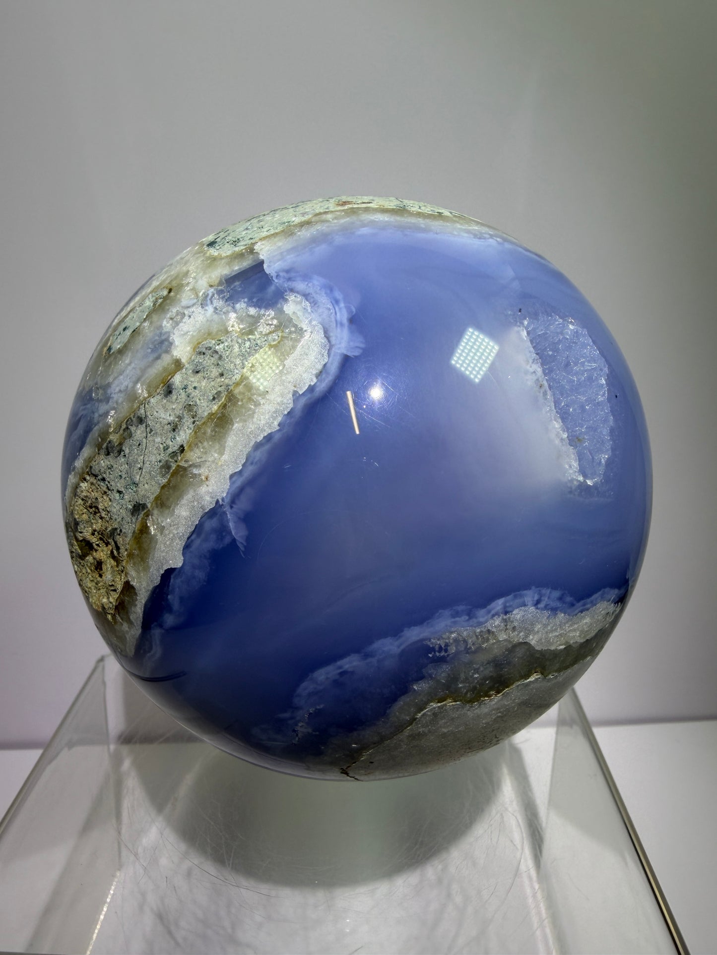 Blue Lace Agate Sphere. 106mm. XL Druzy Blue Lace Sphere. High Quality Intense Blue. Stunning Collectors Piece.