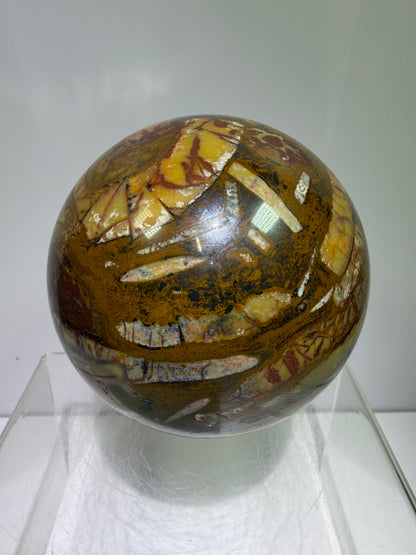 Nguni Jasper And Tiger Iron Sphere. 85mm. Stunning Combination Of Minerals From South Africa