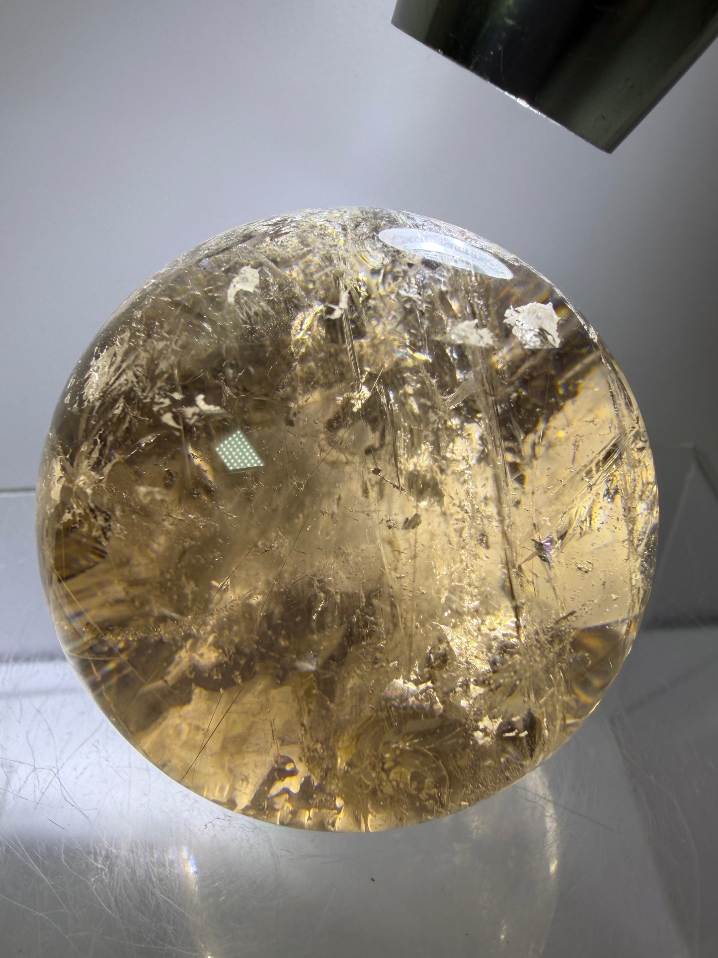 Rutile Quartz Sphere. 47mm. Unique Smoky Quartz With Stunning Golden Rutile Inclusions.