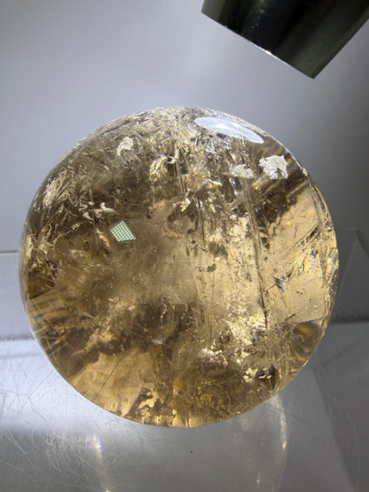 Rutile Quartz Sphere. 47mm. Unique Smoky Quartz With Stunning Golden Rutile Inclusions.