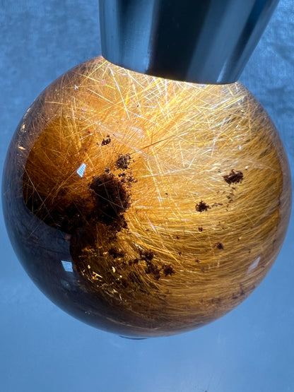Rutile Quartz Sphere. Gorgeous Dark Smoky Quartz With Garden And Golden Rutile Inclusions. Amazing Rare Sphere!