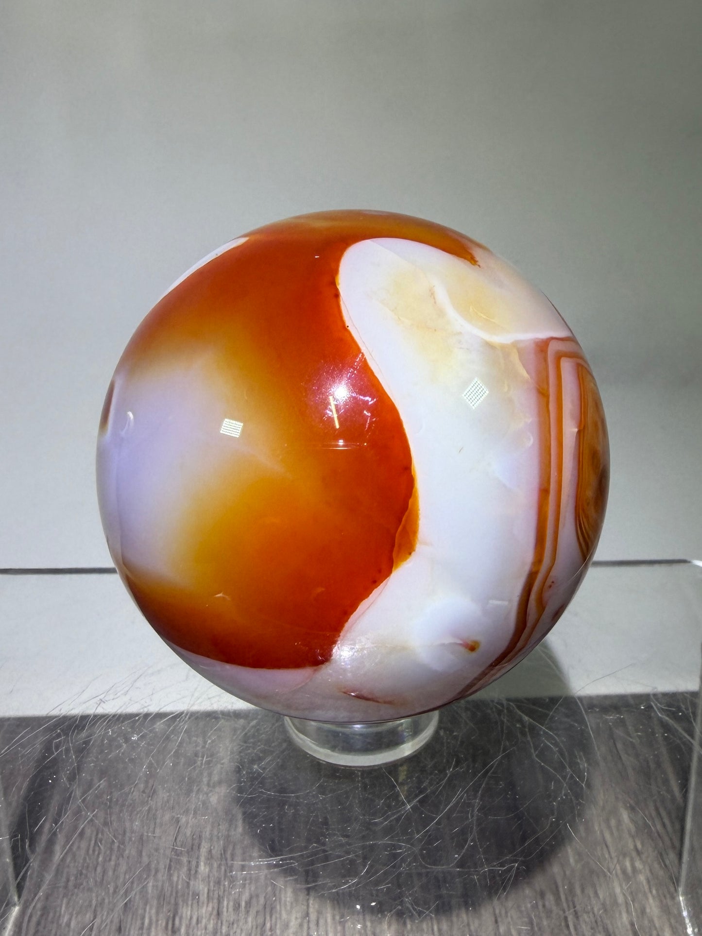 Carnelian Agate Sphere. Beautiful Colors And Patterns