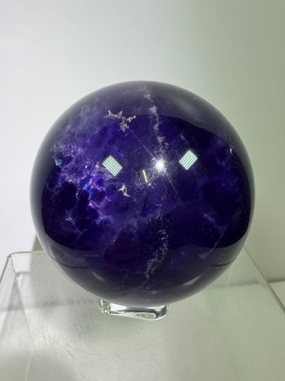 Purple Fluorite Sphere. 71mm. Stunning Purple Fluorite With Rainbows. Amazing Rare Color Display Sphere.