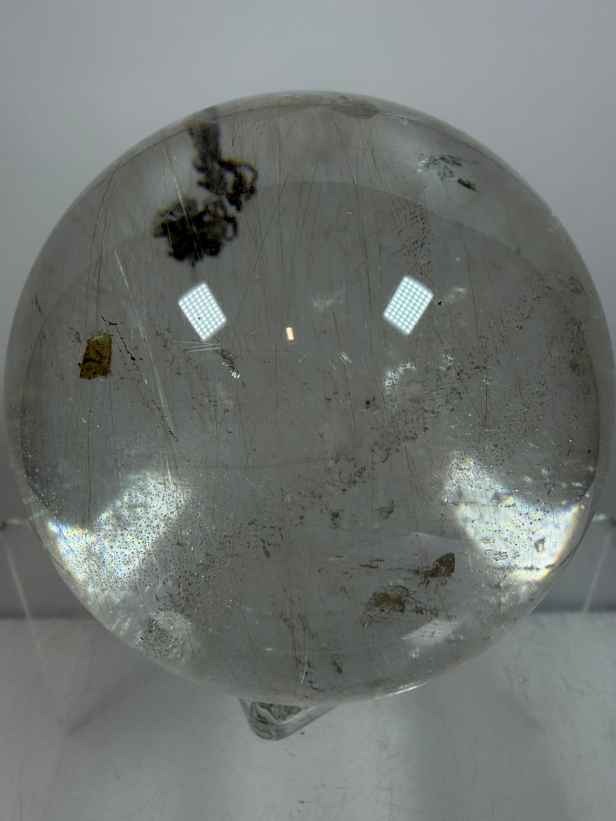 Rutile Quartz Sphere. 68mm. Rare Rutilated Quartz With Lodolite And Pyrite Inclusions. Amazing Display Sphere.
