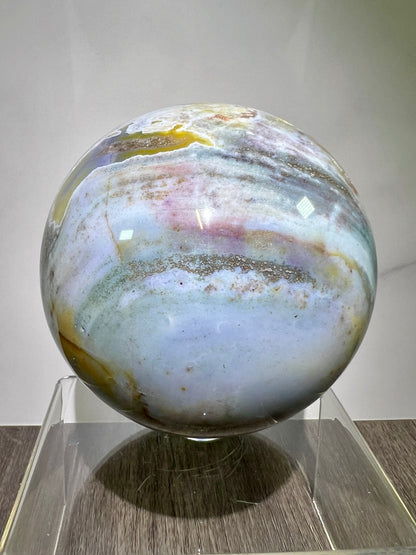 Ocean Jasper Sphere. 92mm. Large Pastel Display Crystal. Rare And Beautiful Colors!