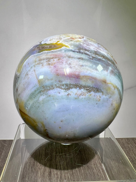Ocean Jasper Sphere. 92mm. Large Pastel Display Crystal. Rare And Beautiful Colors!