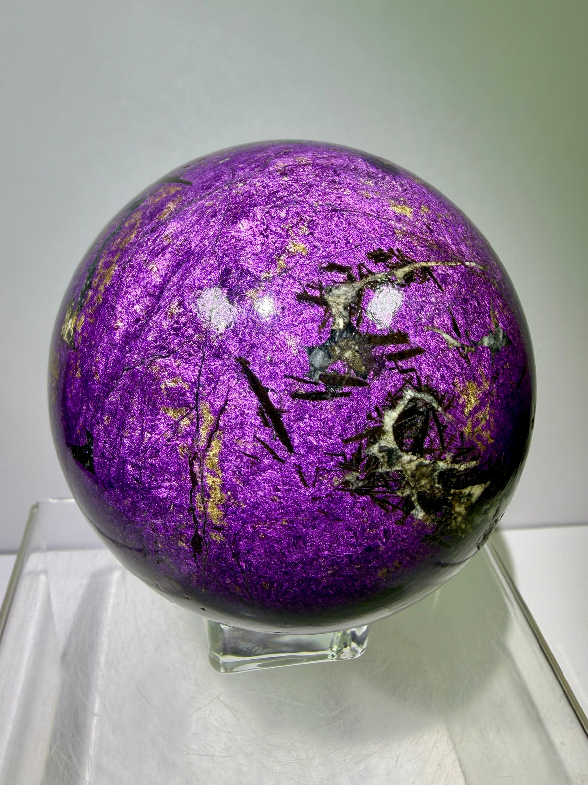 Purpurite Crystal Sphere. 86mm. Extra Large Rare Display Crystal From Brazil. Stunning Purple Flash!