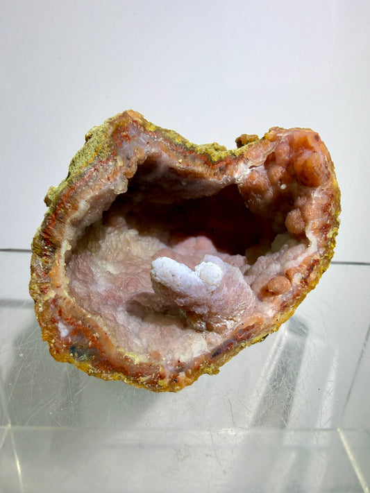 Pink Chalcedony Geode. High Quality Sugar Druzy Specimen From Morocco. Stunning Display Crystal