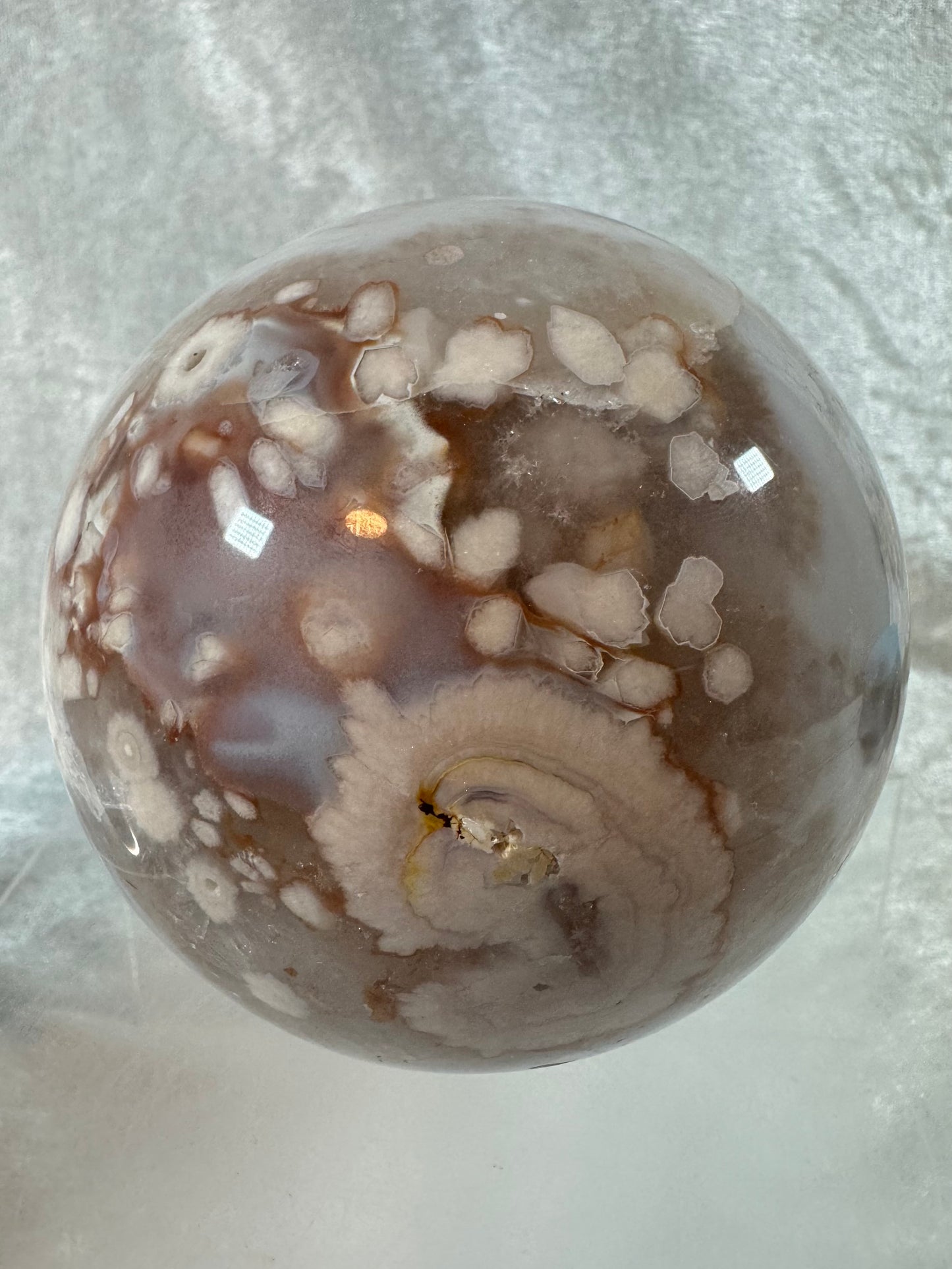Flower Agate Sphere. 90mm. Beautiful Druzy On This Large Centerpiece. Amazing One Of A Kind Display Sphere.