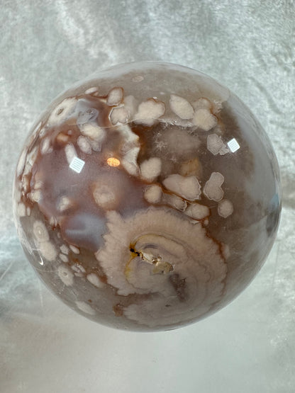 Flower Agate Sphere. 90mm. Beautiful Druzy On This Large Centerpiece. Amazing One Of A Kind Display Sphere.