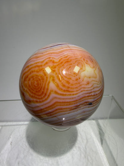 Carnelian Agate Sphere. 53mm. Amazing Patterns And Banding