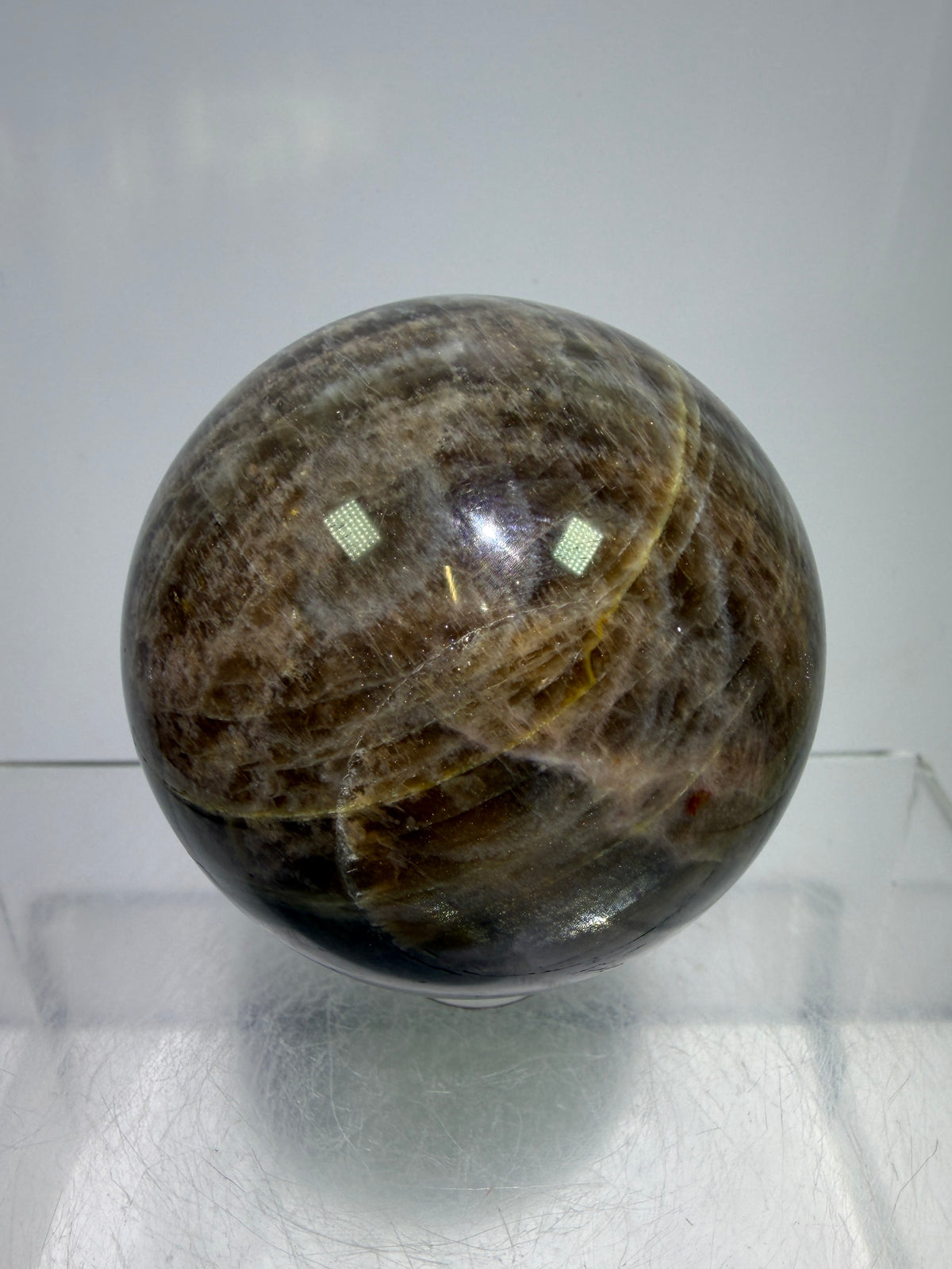Black Moonstone Crystal Sphere. 55mm. Stunning Bright Silver Flash. High Quality Display Sphere