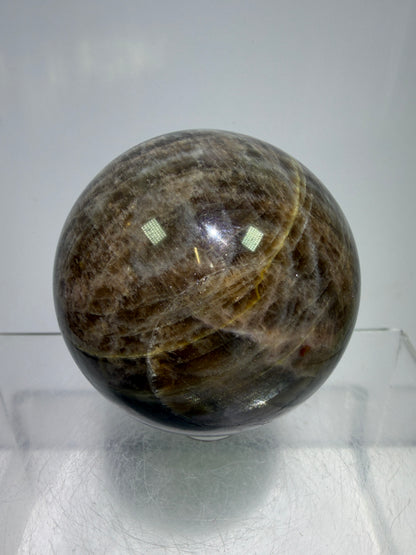 Black Moonstone Crystal Sphere. 55mm. Stunning Bright Silver Flash. High Quality Display Sphere