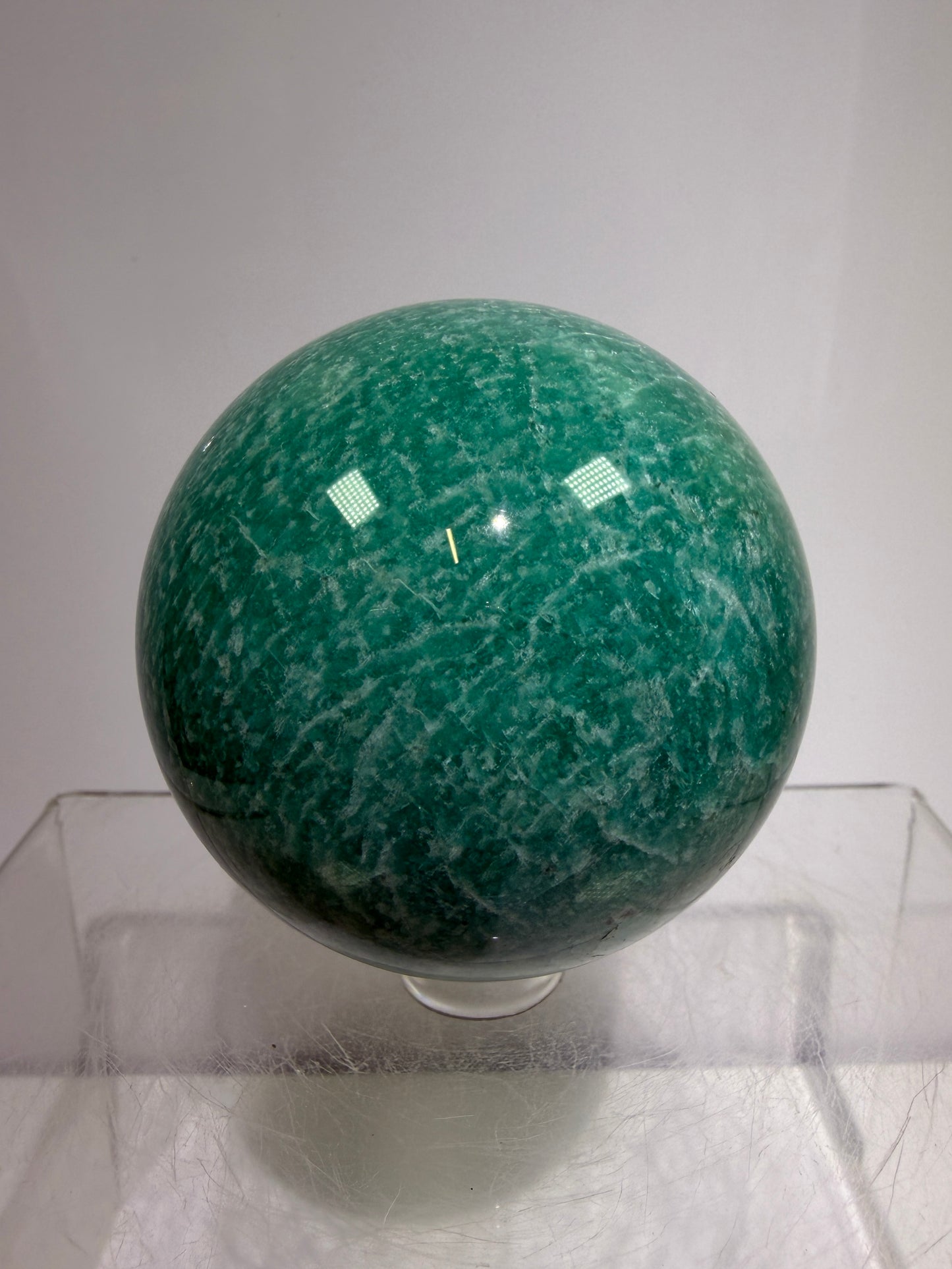Amazonite Crystal Sphere. 60mm. Amazing Colors And Patterns. Gorgeous Flashy Display Sphere.