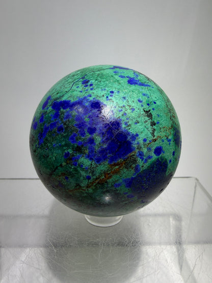 Azurite and Malachite Crystal Sphere. 56mm. Beautiful Deep Colors And Patterns. Stunning Rare Display Piece!