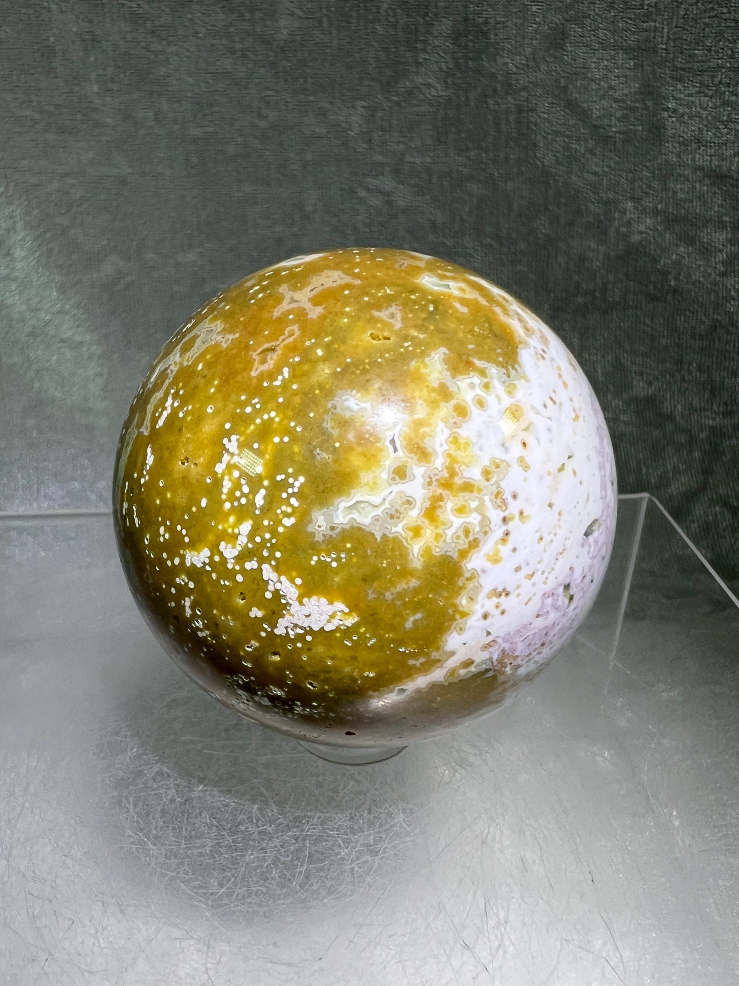 Ocean Jasper Sphere. Stunning Colors On This Amazing Display Crystal. Gorgeous Rare Sphere!