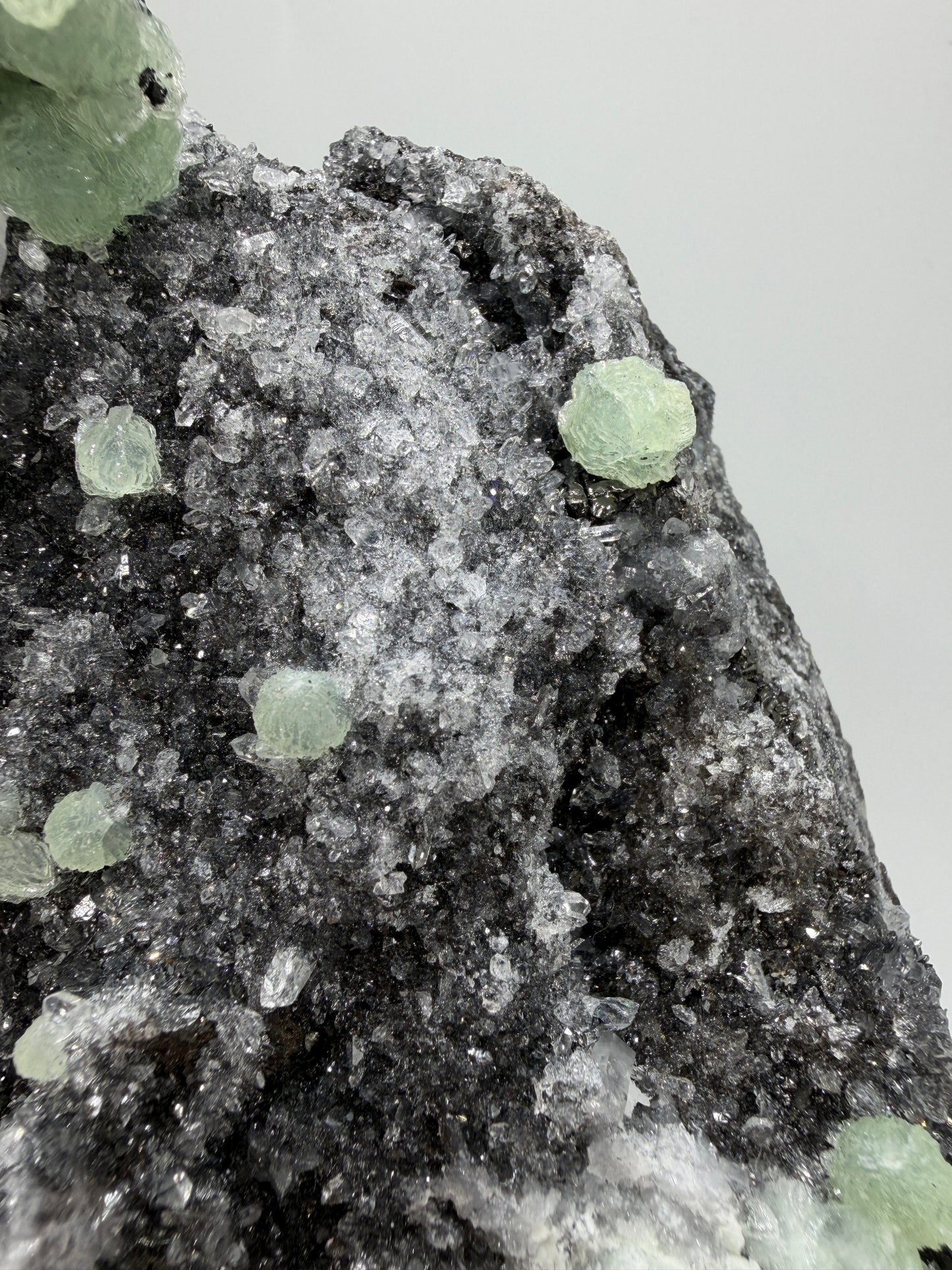 Rare Babingtonite, Prehnite, And Calcite Cluster. High Quality Mineral Specimen From Sichuan Province China. Amazing Rare Display Crystal.