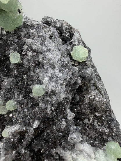 Rare Babingtonite, Prehnite, And Calcite Cluster. High Quality Mineral Specimen From Sichuan Province China. Amazing Rare Display Crystal.