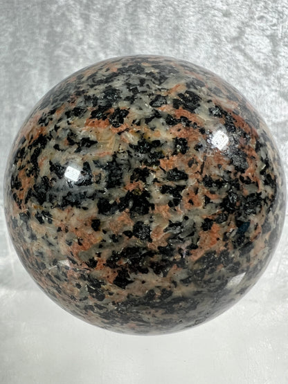 Morning Rose Granite Sphere. 71mm. Gorgeous Orange Granite With Lots Of Mica Flash. Unique Display Crystal From Peru.