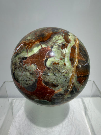 Money Agate Crystal Sphere. 65mm. Very Rare Shades Of Green. Stunning Indonesian Bloodstone. Amazing Colors And Patterns