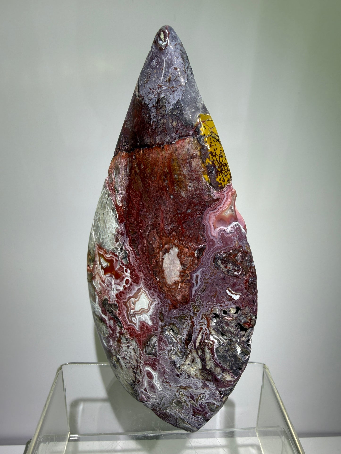 Mexican Crazy Lace Agate Flame. Druzy Polished Freeform Flame. Gorgeous Pinks And Purples