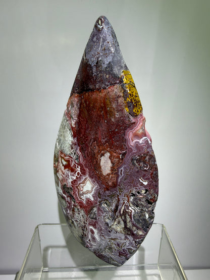 Mexican Crazy Lace Agate Flame. Druzy Polished Freeform Flame. Gorgeous Pinks And Purples