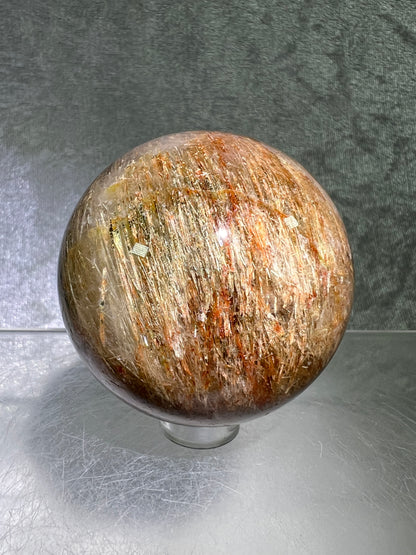 Tourmalinated Quartz Sphere. 53mm. Gorgeous Red And Green Tourmaline Inclusions. Stunning Rare Display Sphere.