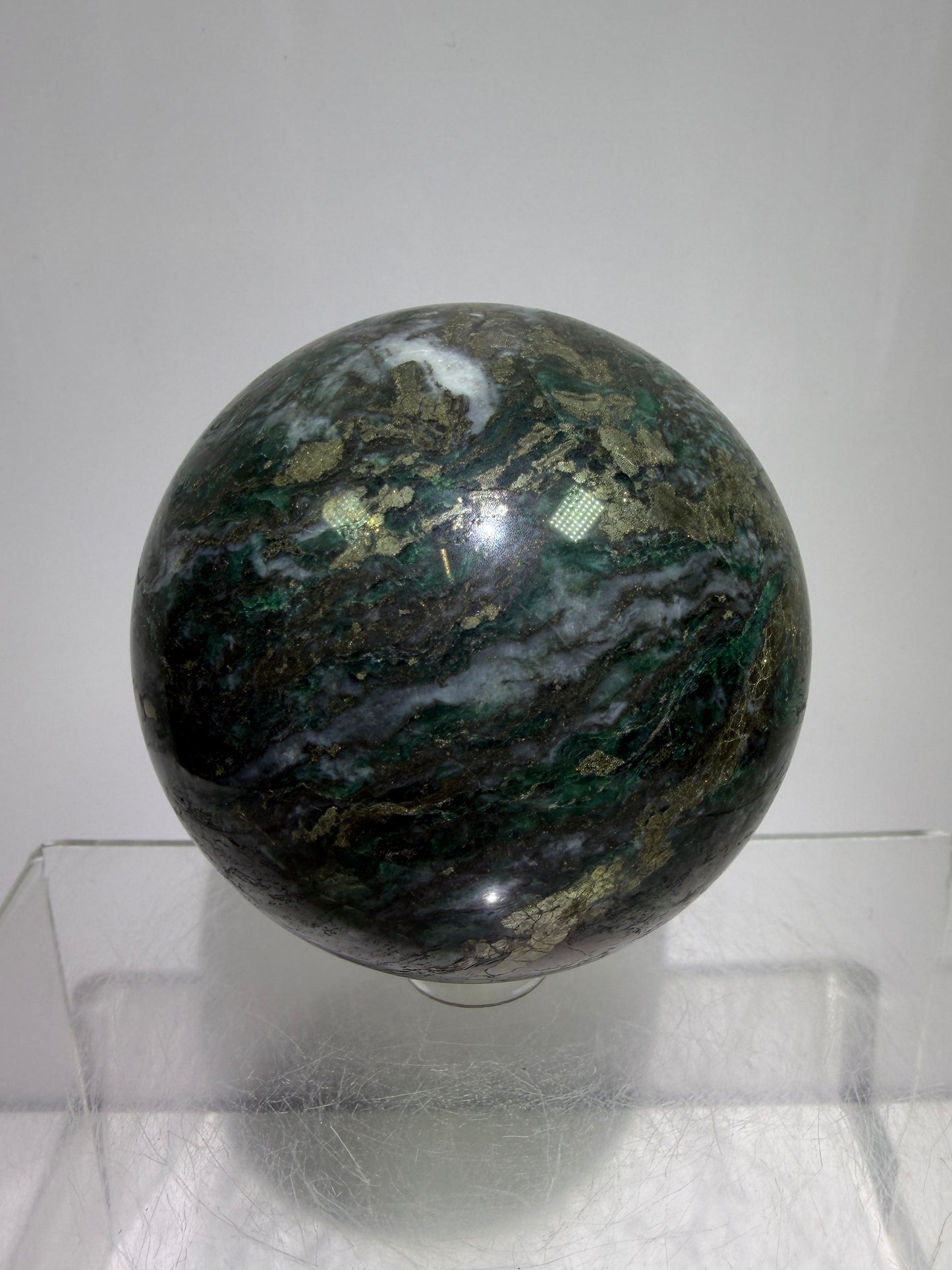Atacamite And Pyrite Sphere. 64mm. High Quality Rare Sphere. Gorgeous Color Combination.