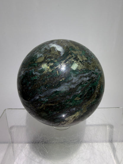 Atacamite And Pyrite Sphere. 64mm. High Quality Rare Sphere. Gorgeous Color Combination.
