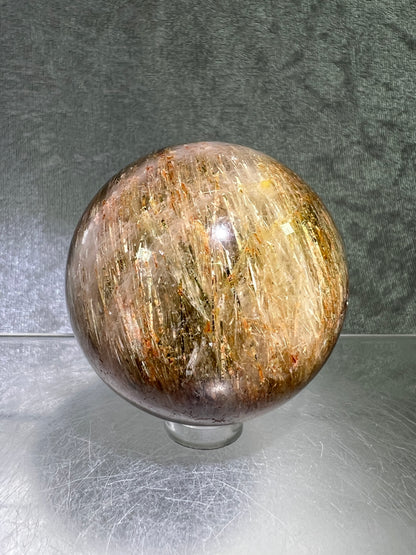 Tourmalinated Quartz Sphere. 53mm. Gorgeous Red And Green Tourmaline Inclusions. Stunning Rare Display Sphere.
