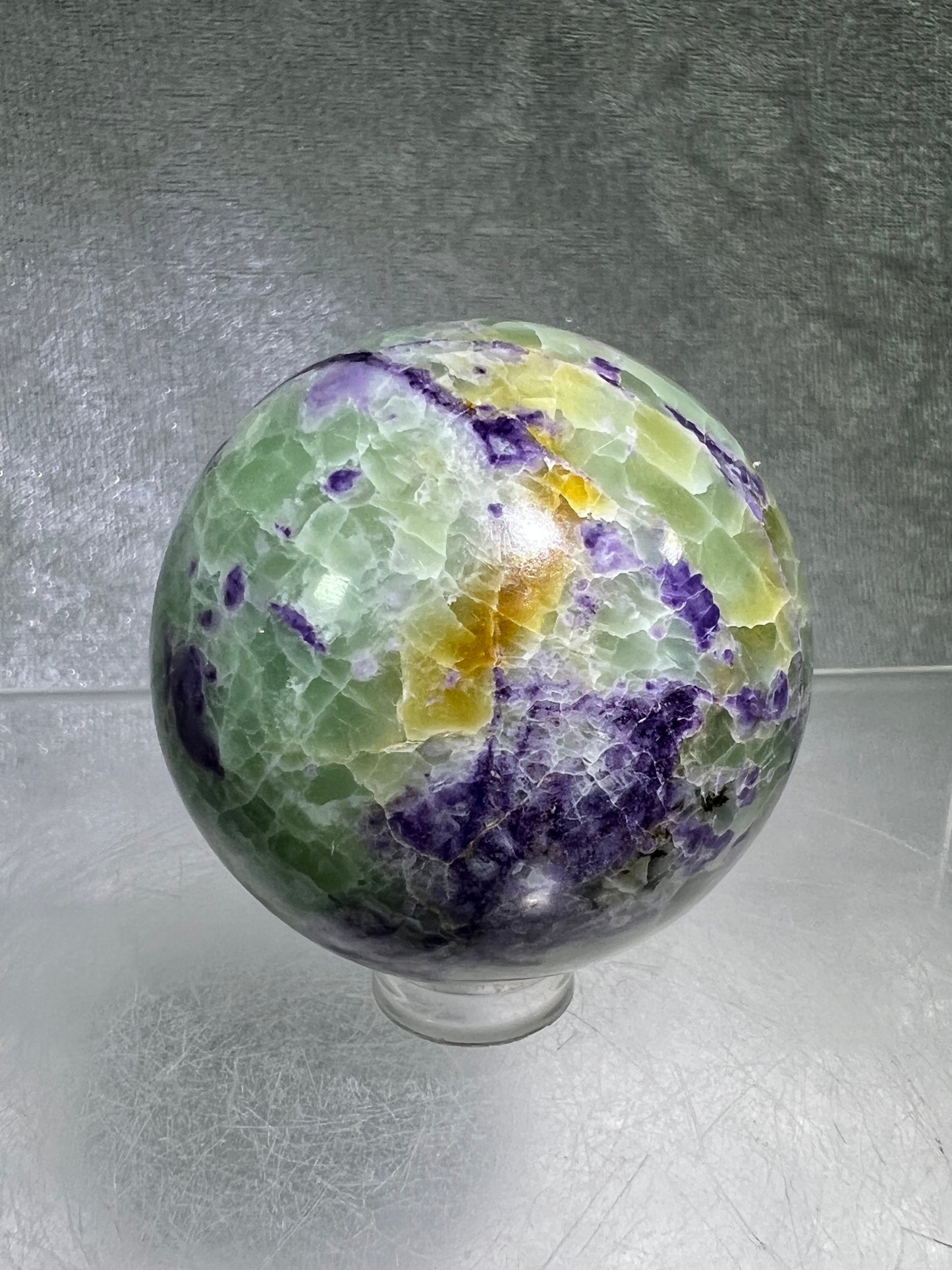 Bolivianite Crystal Sphere. 48mm. Beautiful Combination Of Fluorite And Serpentine. Amazing Rare New Material.