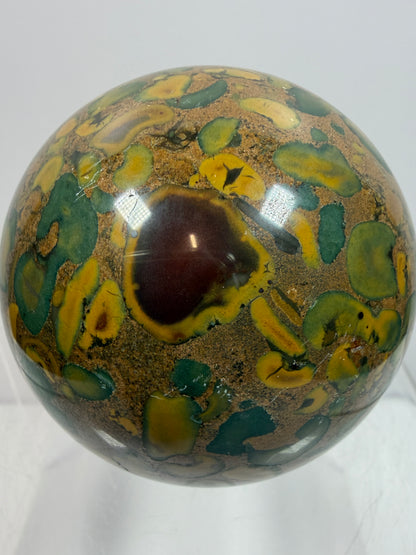 Fruit Jasper Sphere: 68mm Gorgeous Ajooba Jasper Sphere From India. High Quality Colorful Crystal