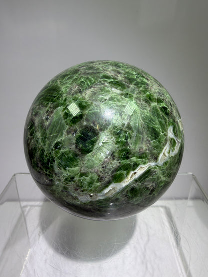 Diopside Crystal Sphere. 68mm. Very Rare And Unique Display Sphere. Lots Of Beautiful Flash