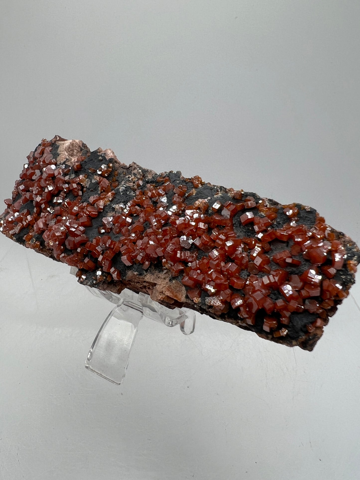 Vanadinite On Goethite Matrix. Stunning Color Contrast. Gorgeous Mineral Specimen From Morocco