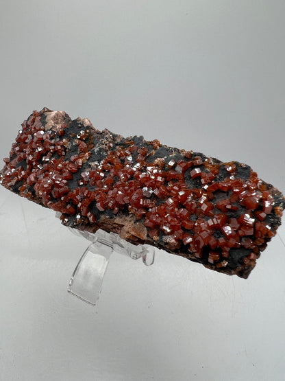 Vanadinite On Goethite Matrix. Stunning Color Contrast. Gorgeous Mineral Specimen From Morocco