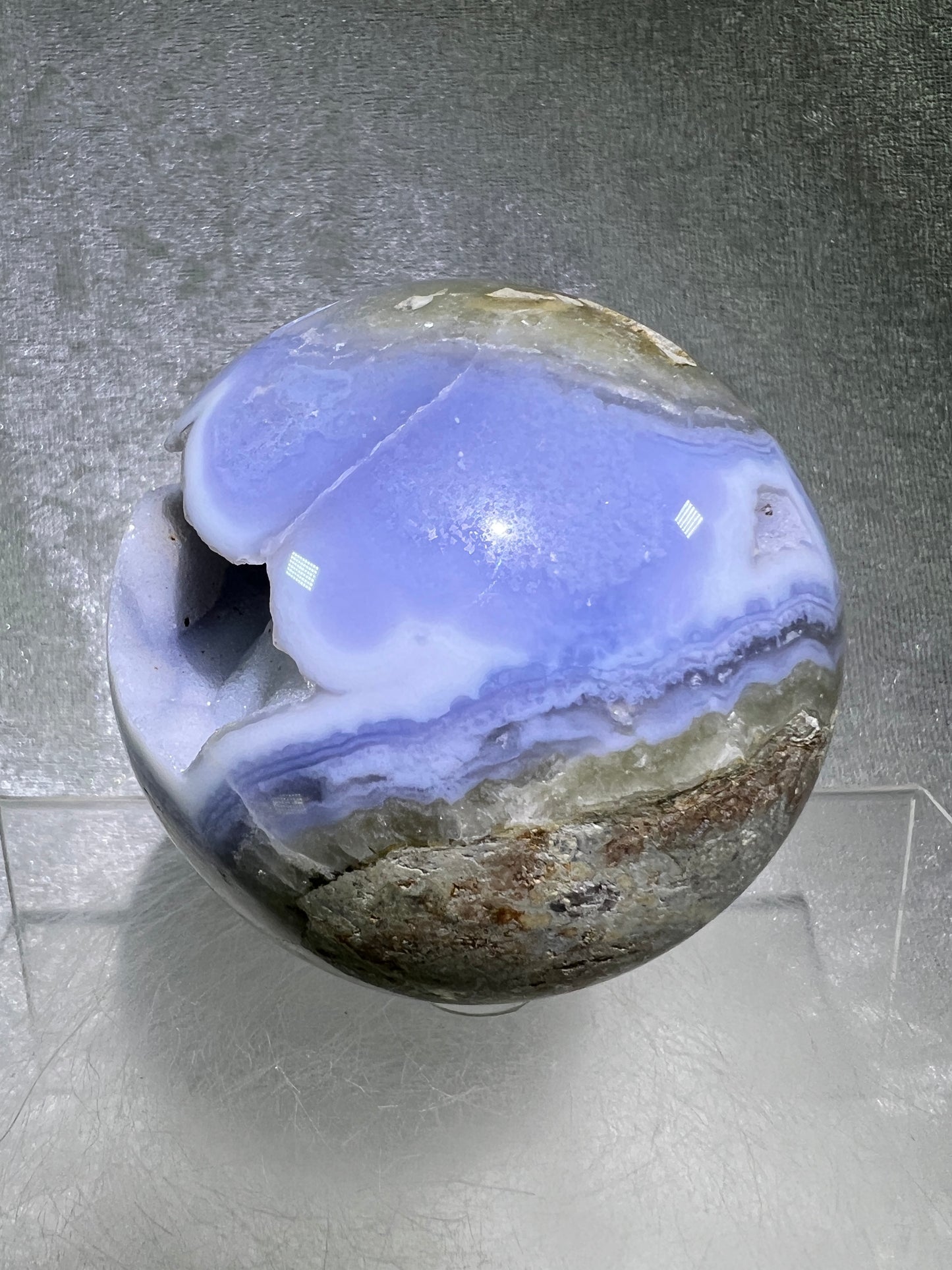 Blue Lace Agate Sphere. 74mm. Large Sugar Druzy Blue Lace Sphere. Stunning Collectors Piece.