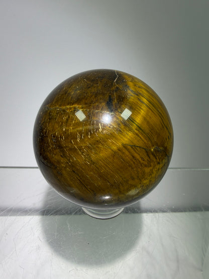 Blue Tigers Eye Sphere. Rare Blue And Gold Hawks Eye Crystal. Beautiful Colors And Flash
