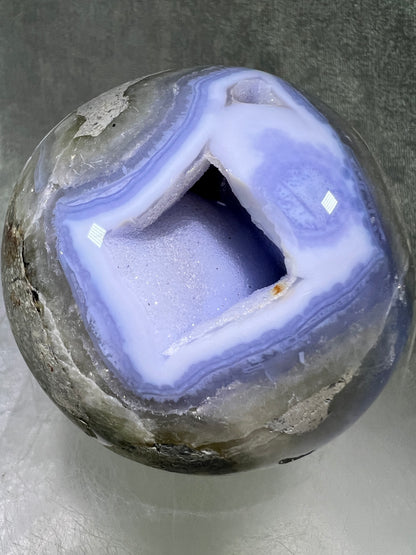 Blue Lace Agate Sphere. 74mm. Large Sugar Druzy Blue Lace Sphere. Stunning Collectors Piece.