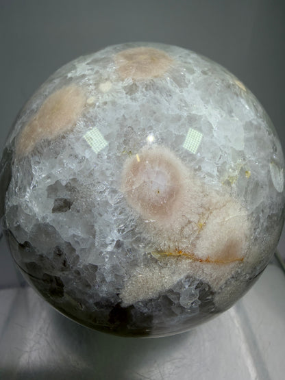 Flower Agate Sphere. 80mm. Amazing Pink Amethyst Flowers. Gorgeous One Of A Kind Display Sphere.